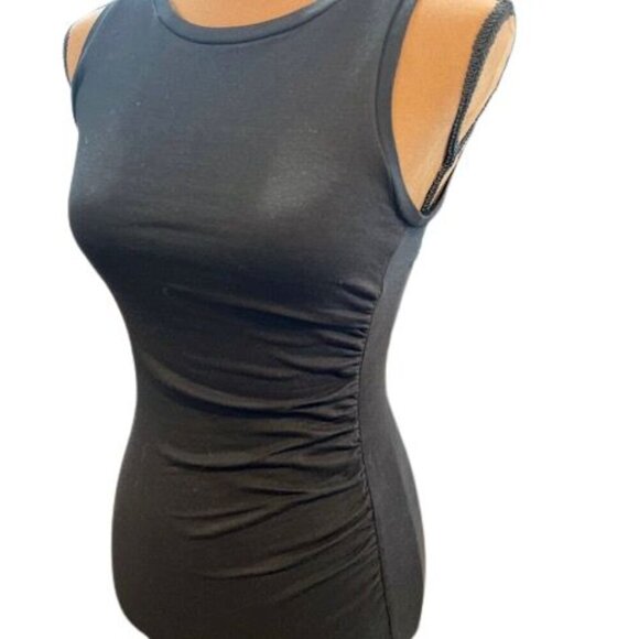 Treasure & Bond Black Mini Tank Dress with Tulip Hem and Ruched Side NWOT XXS - Picture 3 of 7